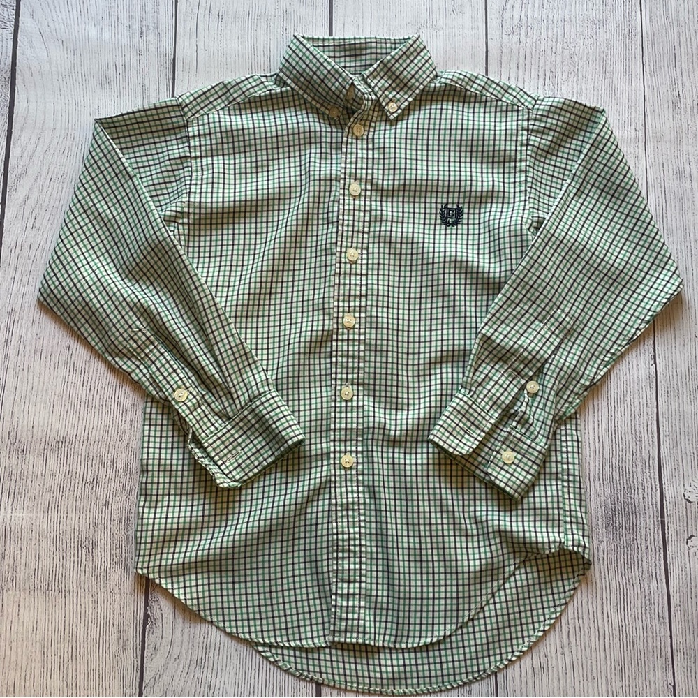 Chaps Green & Blue Plaid Long Sleeve Button Down Size 8